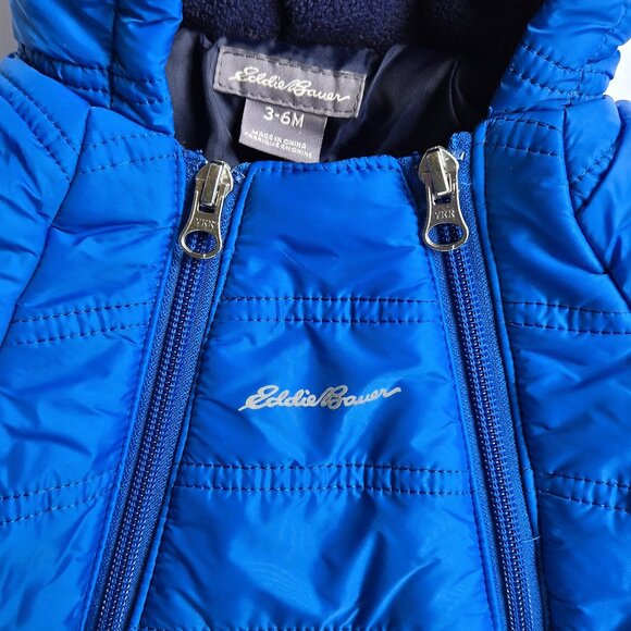 Eddie Bauer Blue Infant Quilted Puffer Bunting 3.6 Months Car Seat Safe - Picture 2 of 3